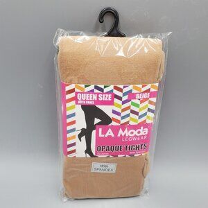 LA Moda Opaque Tights with Spandex in Beige Queen Size With Panel